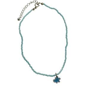 Child 12-14" Seed Bead Necklace Blue Floral Pendant Spring Clasp